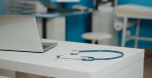 close up of professional stethoscope placed on table