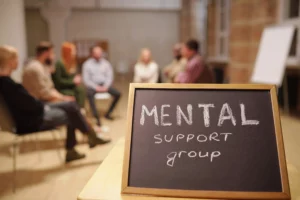 small blackboard with notice saying mental support