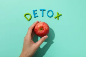 the word detox is made of colored plasticine on
