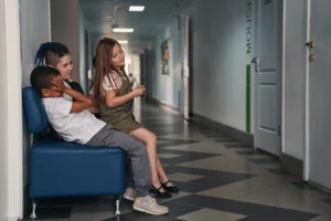 tired kids having time to-relax after lessons